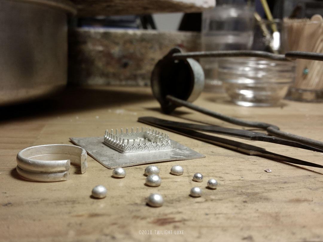 Twilight Luxe | In-Progress Custom Sterling Silver Ring on Jeweler's Bench | Fabrication Timeline