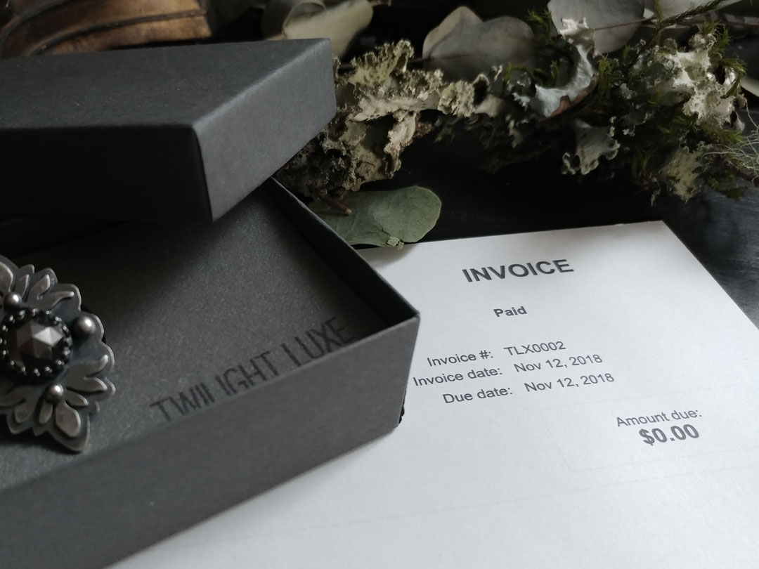Twilight Luxe | Custom Jewelry Design | Gift Box with Handmade Ring and Invoice for Custom Work