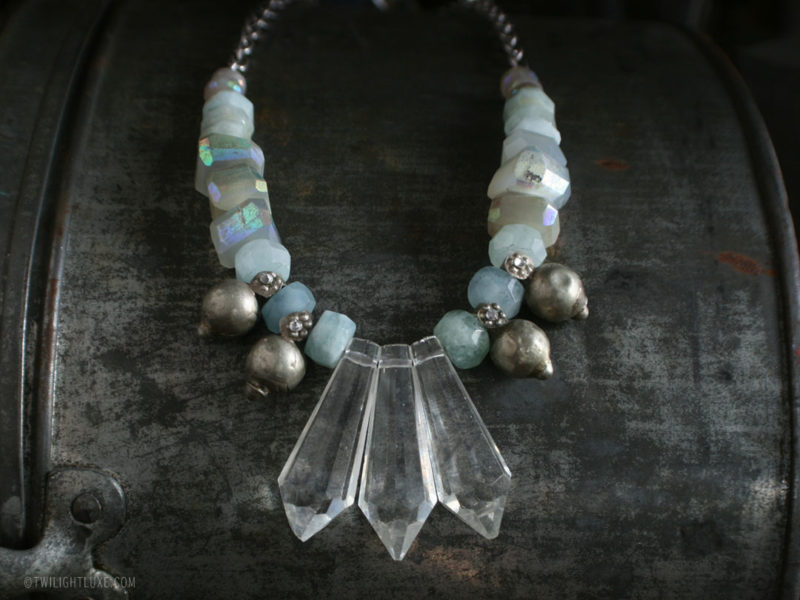 Twilight Luxe | Aquamarine & Moonstone Vintage Tribal Assemblage Necklace