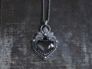 Twilight Luxe | Hope Collection | Silver Sheen Obsidian & Garnet Sterling Silver Heart Necklace