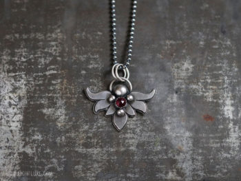 Twilight Luxe | Renewed Hope | Sterling Silver & Garnet Aralia Leaf Necklace