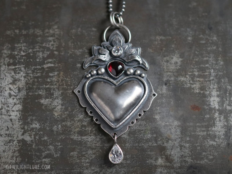 Twilight Luxe | Renewed Hope | Sterling Silver, Garnet, CZ Hope Heart Necklace