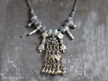 Twilight Luxe | Dusky Labradorite, Moonlight Pyrite, & Vintage Kuchi Pendant Necklace