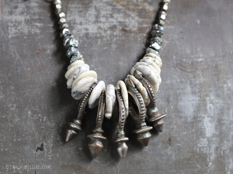 Twilight Luxe | Tuareg Zinder Cross, Howlite, & Pyrite Necklace