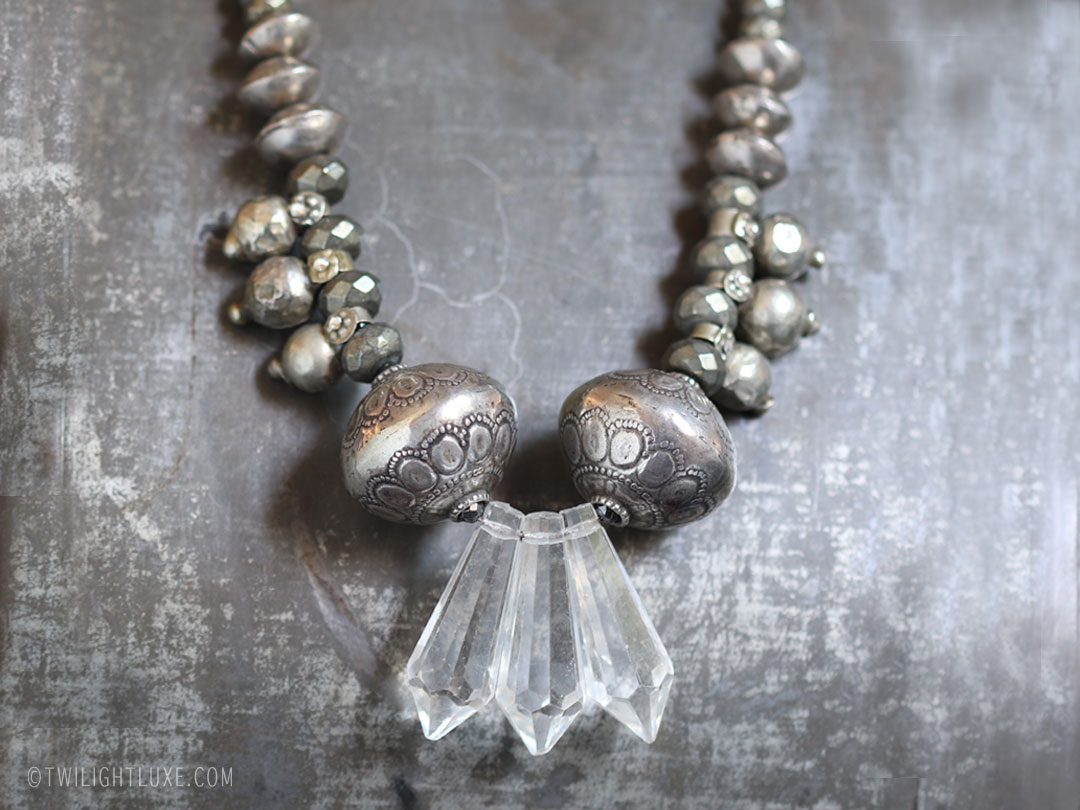 Sumptuous Silver, Pyrite, & Crystal Necklace