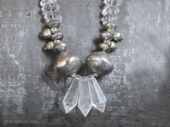 Twilight Luxe | Bohemian Crystal, Herkimer Diamond, Silver Metal Beads Statement Necklace