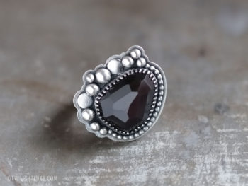 Twilight Luxe | Top view of Sterling Silver Rainbow Obsidian Dewdrop Ring
