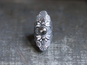Twilight Luxe | Etched Sterling Silver Pyrite Saddle Ring